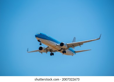 MÁLAGA, SPAIN, 06 July 2021: KLM Airplane Landing At Málaga Airport. KLM Is The Flag Carrier And National Airline Of Italy