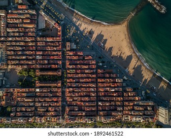 Spain, Barcelona, Aerial View Of La Barceloneta