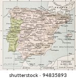 Spain between 1808 and 1814 old map. By Paul Vidal de Lablache, Atlas Classique, Librerie Colin, Paris, 1894