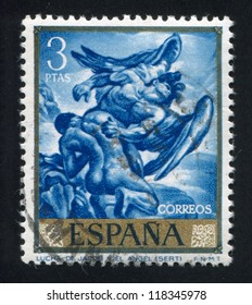 SPAIN - CIRCA 1966: Stamp Printed By Spain, Shows Jacob Wrestling With The Angel, Circa 1966