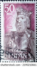 Spain - CIRCA 1972: A Postage Stamp From Spain, Showing A Portrait Of The Count Of Castile Fernán González. Circa 1972