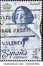 SPAIN - CIRCA 1978: A Postage Stamp From Spain, Showing A Portrait Of Queen Isabella II Of The House Of Bourbon. Circa 1978