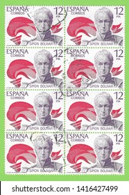 SPAIN - CIRCA 1978: Stamp Sheet Printed In Spain With The Image Of Simón Bolívar 