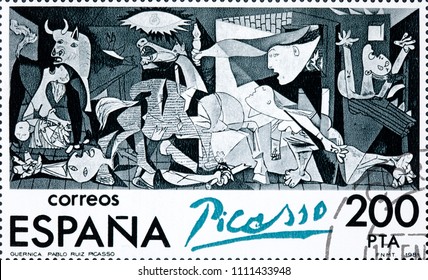 SPAIN - CIRCA 1981: Stamp Printed In Spain Shows Painting By Pablo Picasso Guernica