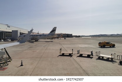 Málaga, Spain - February 17, 2021: External View Of Málaga Airport In Spain