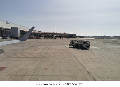 Málaga, Spain - February 17, 2021: External View Of Málaga Airport In Spain