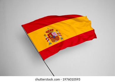Spain flag isolated on white background with clipping path. close up waving flag of Spain. flag symbols of Spain. Spain flag frame with empty space for your text.