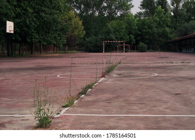 Spain, July/2020. Empty Highschool. Empty Yard. Basketball Court. Football Field. Post-covid Education