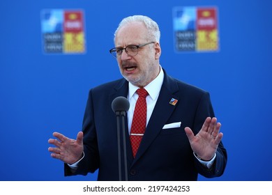 Spain, Madrid - 29 June, 2022: Latvian President Egils Levits Speaks To The Media At The NATO Summit In Madrid, Spain.