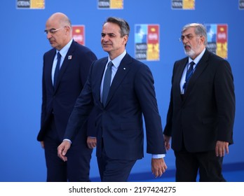 Spain, Madrid - 30 June, 2022: Greek Prime Minister Kyriakos Mitsotakis (C) Attends The NATO Summit In Madrid, Spain.