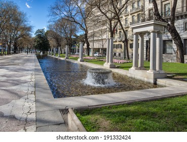 Spain. Madrid. Paseo De Recoletos On A Sunny February Day