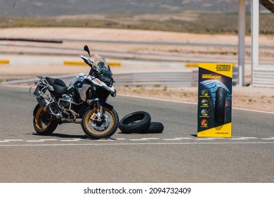 Almería, Spain - May 4th 2021: BMW GSR 1250 and Dunlop Meridian Tyres, during Dunlop Xperience showroom and test in Almería, Spain.