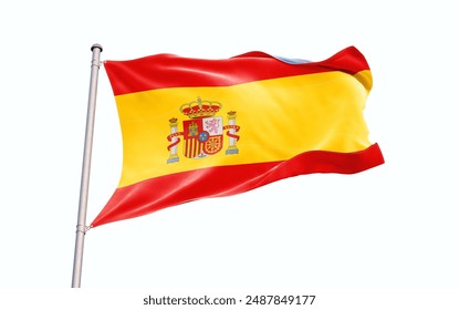 Spain national flag waving isolated on white background with clipping path.