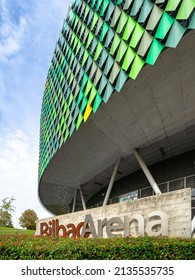 «Bilbao, Spain »; October 25 2021: Bilbao Arena Miribilla Sports Center Sign. 