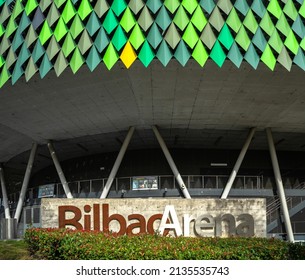 «Bilbao, Spain »; October 25 2021: Bilbao Arena Miribilla Sports Center Sign. 