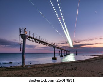 Tías, Spain - October 29, 2021: Approach viewpoint. Long exposure shot of a plane approaching Lanzarote airport. - Powered by Shutterstock