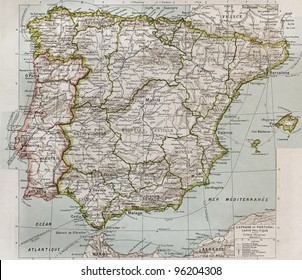 Spain and Portugal political map. By Paul Vidal de Lablache, Atlas Classique, Librerie Colin, Paris, 1894 (first edition)