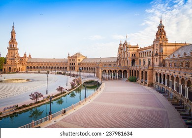 Spain, Seville. Spain Square, A Landmark Example Of The Renaissance Revival Style In Spanish Architecture