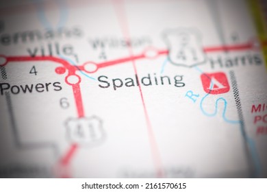 Spalding. Michigan. USA on a geography map.