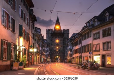 Spalentor Gate in Basel, Switzerland at twilight (HDR image)