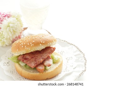 Spam Burger With Sausage For Hawaiian Food Image