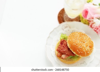 Spam Burger With Sausage For Hawaiian Food Image