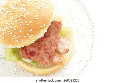 Spam Burger With Sausage For Hawaiian Food Image