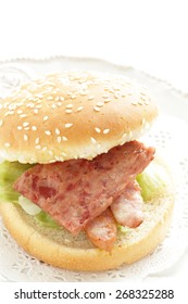 Spam Burger With Sausage For Hawaiian Food Image