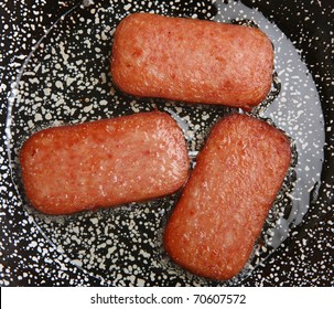 Spam Meat Frying In Pan.