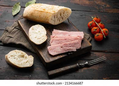 Spam Sandwich Set, On Old Dark  Wooden Table Background