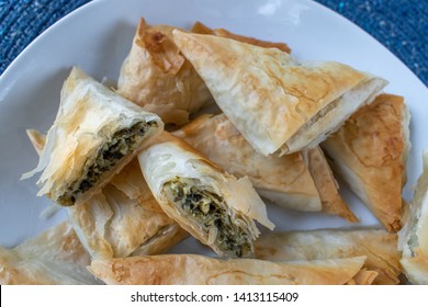 Spanakopita Greek Spinach puff pastry pie triangles