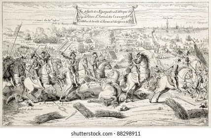 Spanish army defeat in Arras, 1640. After 17th century engraving, published on L'Illustration, Journal Universel, Paris, 1860
