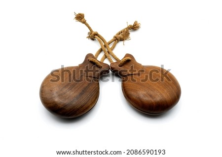 Spanish castanuelas, typical musical instrument of Spanish folklore, typical of the Aragonese jota on white background