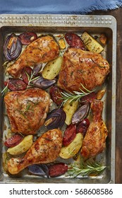 Spanish Chicken Tray Bake With Chorizo, Potatoes And Red Onion