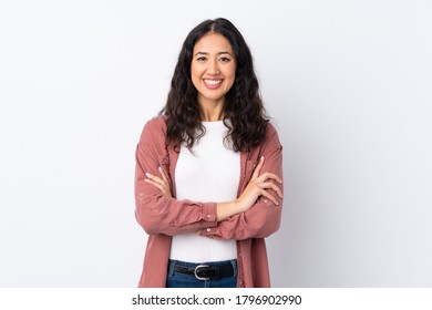 Spanish Chinese Woman Over Isolated White Background Laughing