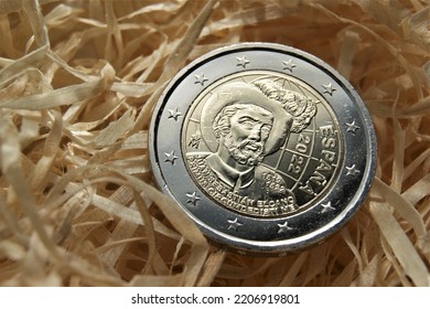 Spanish Circulating Commemorative Coin 2 Euro Circumnavigation. European Bimetallic Coin.