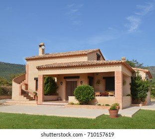 Spanish Colonial Home Blue Sky Clouds