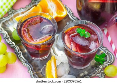 Spanish drink Sangria with red wine and summer fruits - Shutterstock ID 2203398561