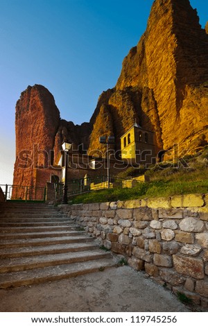 Similar – Image, Stock Photo Stairs with sunset Facade