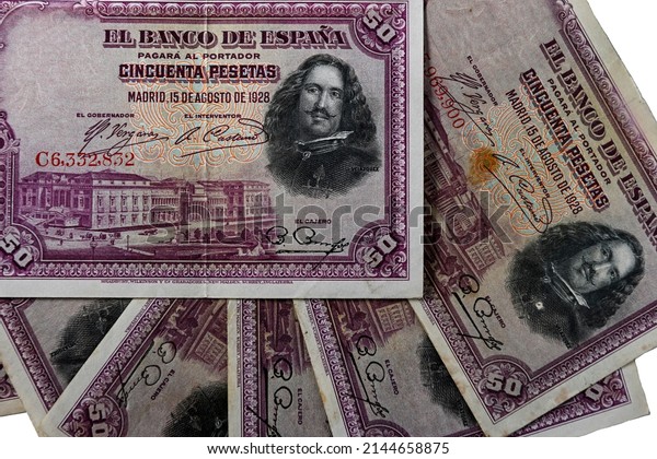 Spanish peseta -\
50 peseta banknote from\
1928.