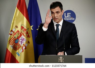  Spanish Prime Minister Pedro Sanchez Holds A News Conference After The European Council Summit In Brussels, Belgium, 29 June 2018. 