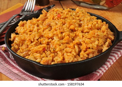 Spanish Rice In A Cast Iron Skillet