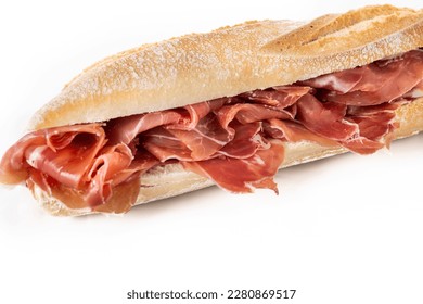 Spanish serrano ham sandwich isolated on white background. Close up - Shutterstock ID 2280869517