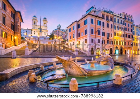 Spanish Steps in the morning, Rome, Italy at twilight
