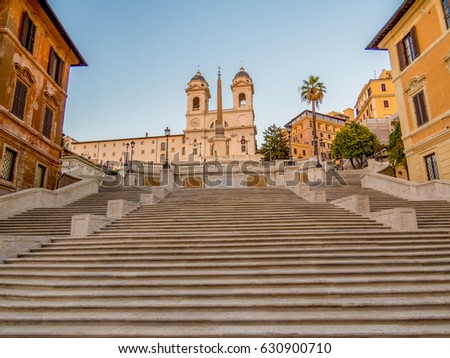 Spanish Steps - A rare view of the Spanish Steps (Italian: Scalinata di Trinita dei Monti), completely empty. In Piazza di Spagna, Rome, Italy