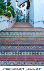 Spanish Style Staircase Entrance To Apartments In Westwood, Los Angeles, California