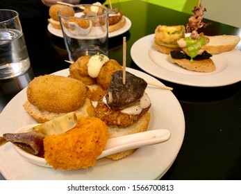 Spanish Tapas Called Pintxos. Bilbao, Spain.
