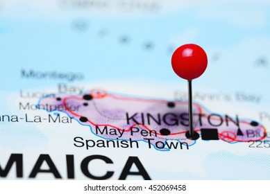 Spanish Town Pinned On A Map Of Jamaica
