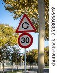 Spanish traffic sign: Roundabout in Barcelona province.