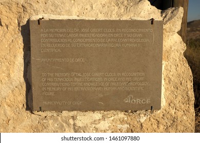 Spanish-English Bilingual Plaque In Honor Of Dr. Jose Gibert Clols In Recognition Of His Tenacious Investigations In Orce And His Great Contributions To Knowledge Of Paleoanthropology. Orce Spain 2017